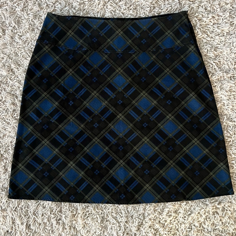 Notations Women's Blue Black & Green Plaid A Line Midi Skirt Plus Size 1X